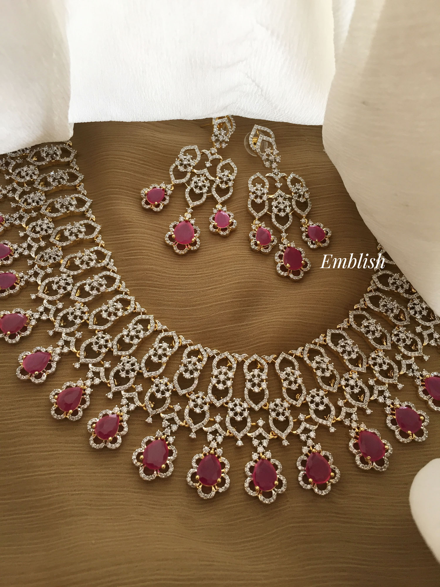 Royal AD Flower Jalli Neckpiece - Pink